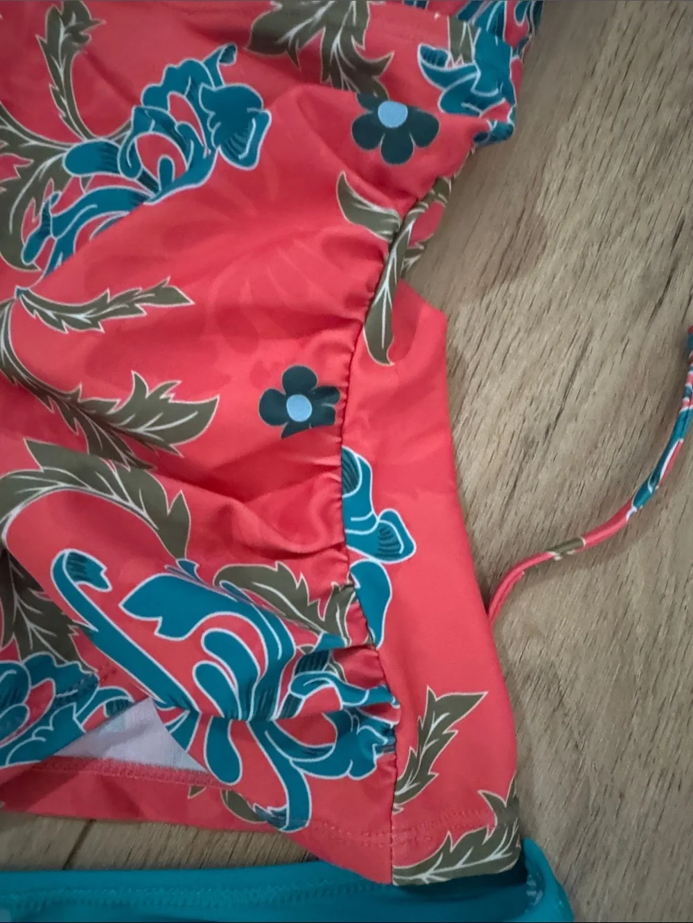 Cupshe NWOT S coral aqua Floral  ruched sexy Tankini set